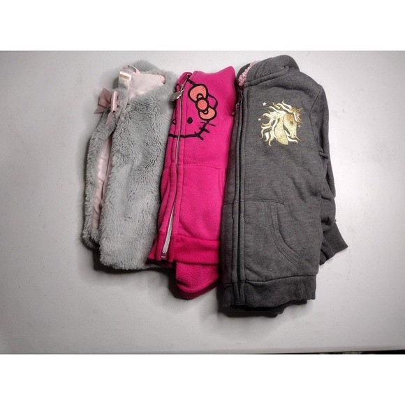 Other - Mixed brands Faux Fur Vest Unicorn Hoodie Bundle Girls 4T Pink Grey